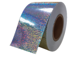 25mic holographic PET polka dot/water adhesive/80g white glassine