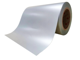 25mic Matt silver PET/water adhesive/60gsm white glassine